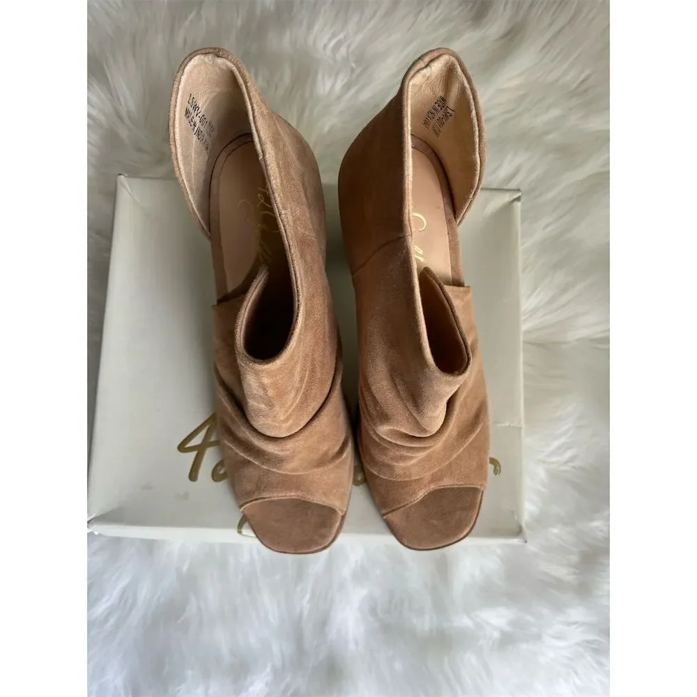 🆕42 Gold Women's Natural/Beige Suede Open Toe Booties Size 11